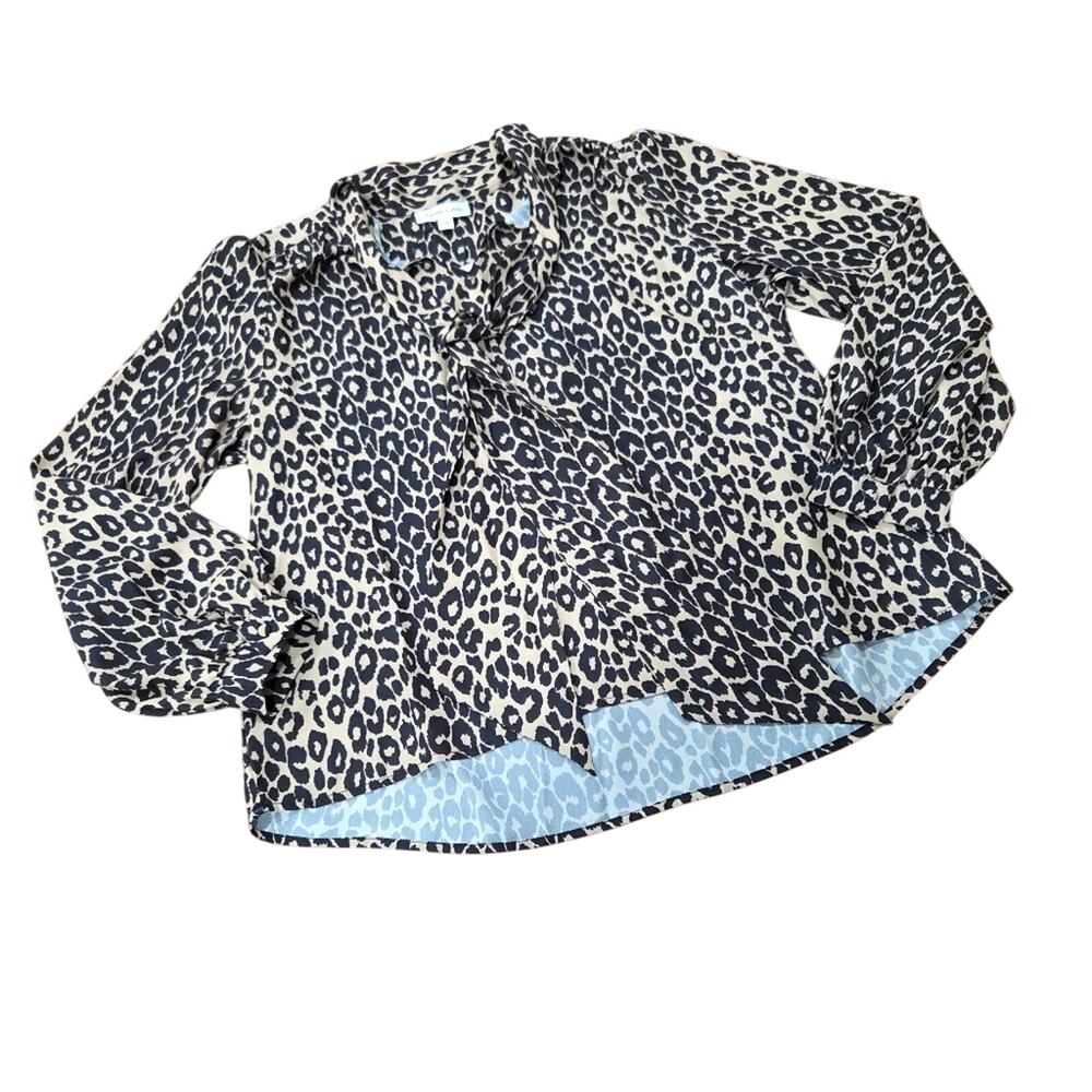 Gemma+Jane Tie Neck Georgette Leopard Print Women's Top Size Large